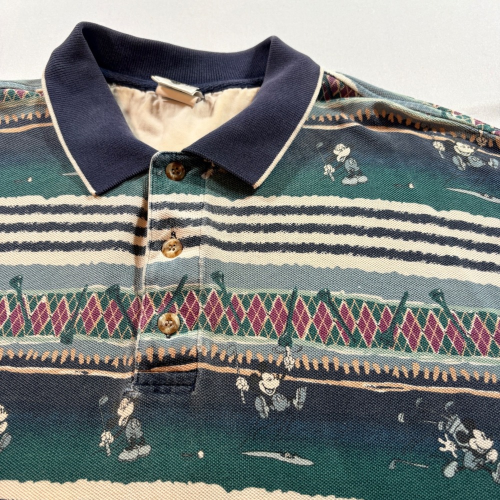 Disney Catalog Mickey Mouse Golf Polo Shirt Mens Large Vintage Cotton All Over